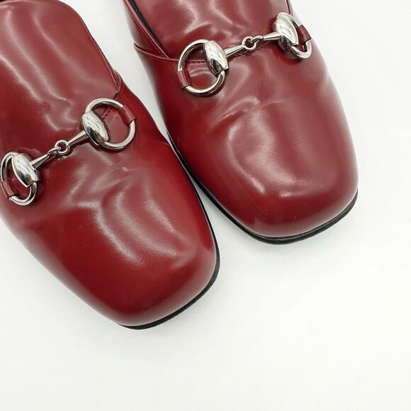 GUCCI Kira Horsebit Red Loafer Size 38.5 Glossy Patent Leather Slip On Flats - Picture 6 of 12